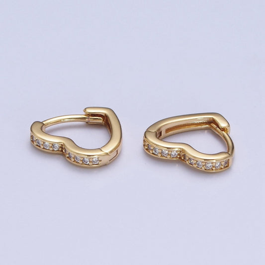 24K Gold Filled Micro Pave Heart Love Huggie Hoop Earrings Jewelry Gift
