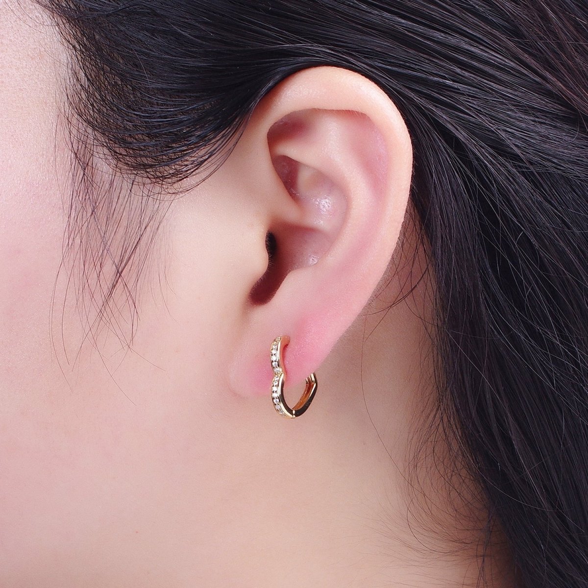 24K Gold Filled Micro Pave Heart Love Huggie Hoop Earrings Jewelry Gift