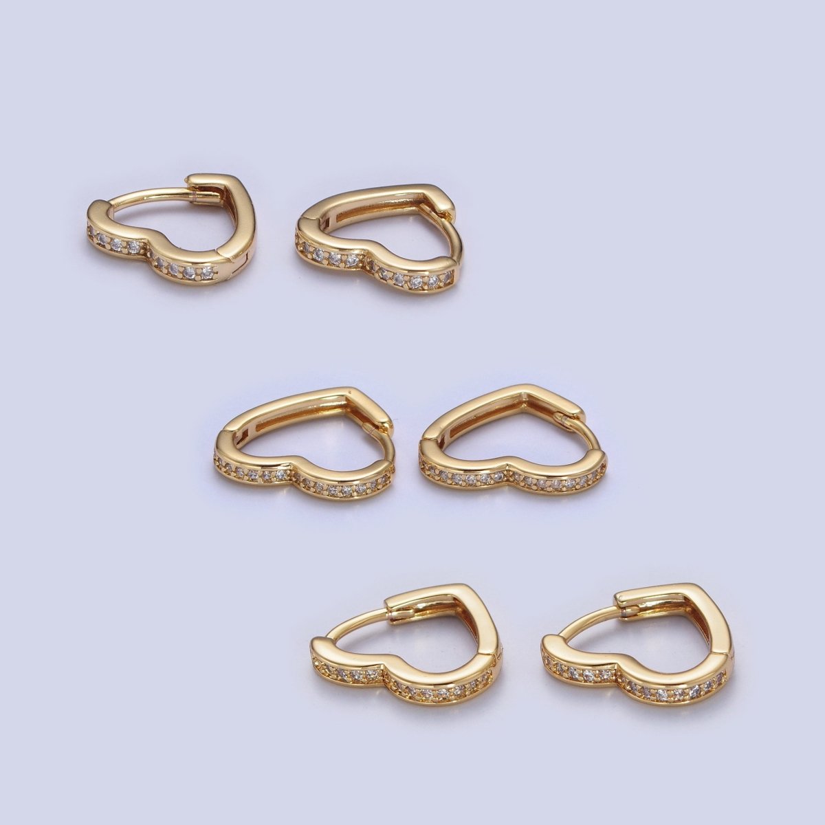 24K Gold Filled Micro Pave Heart Love Huggie Hoop Earrings Jewelry Gift