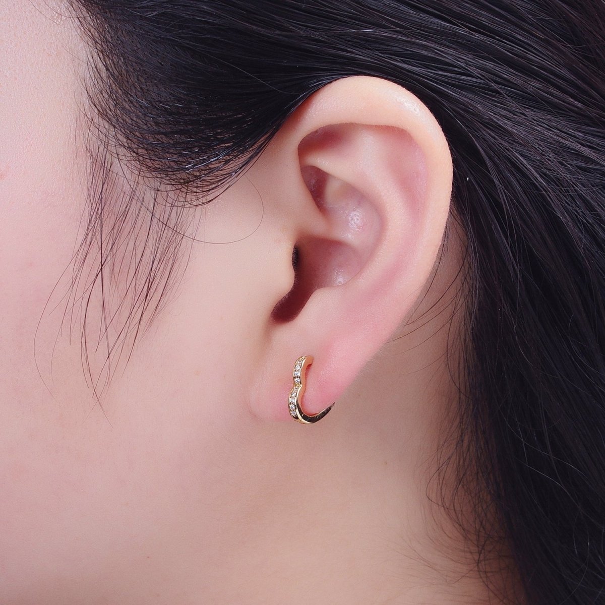 24K Gold Filled Micro Pave Heart Love Huggie Hoop Earrings Jewelry Gift