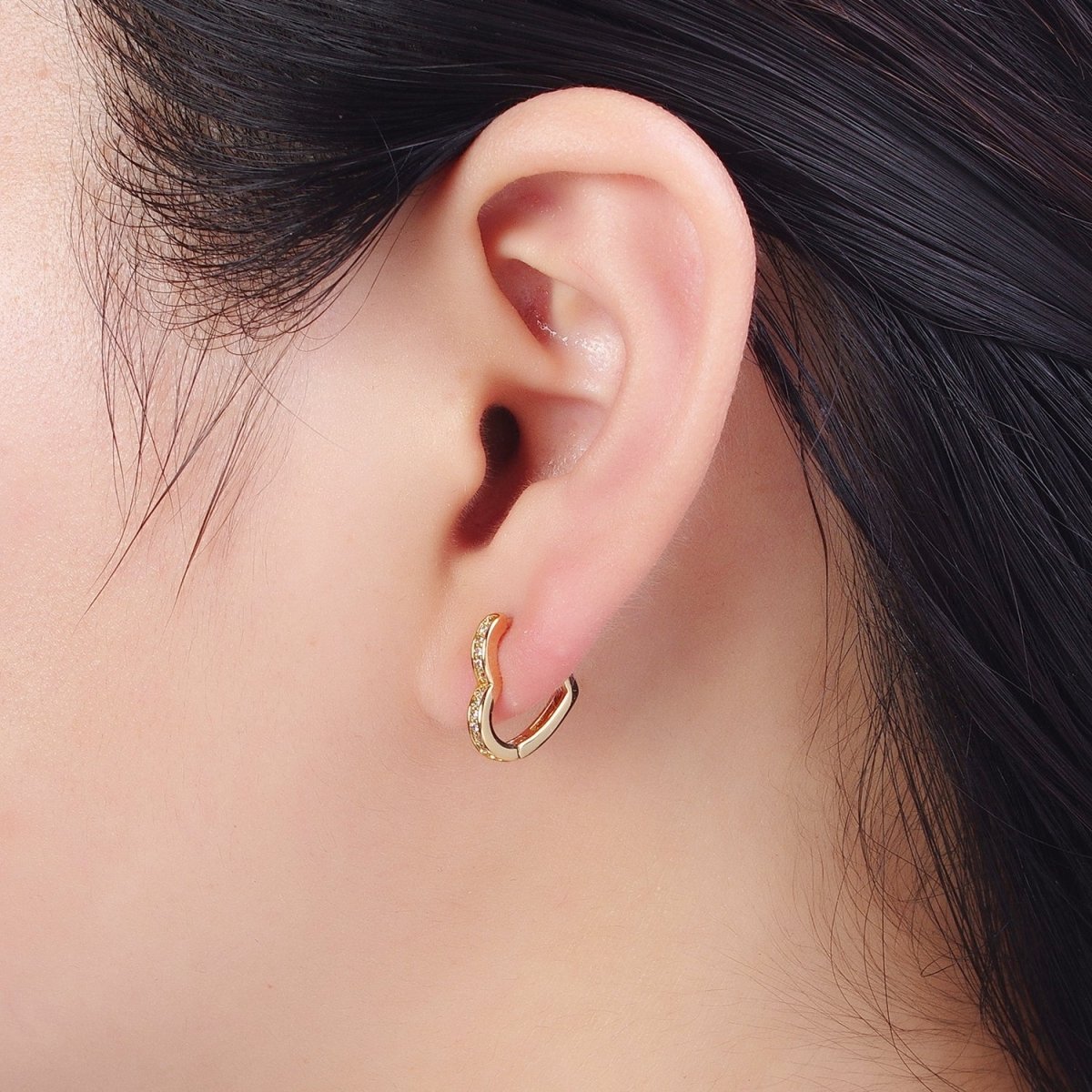 24K Gold Filled Micro Pave Heart Love Huggie Hoop Earrings Jewelry Gift