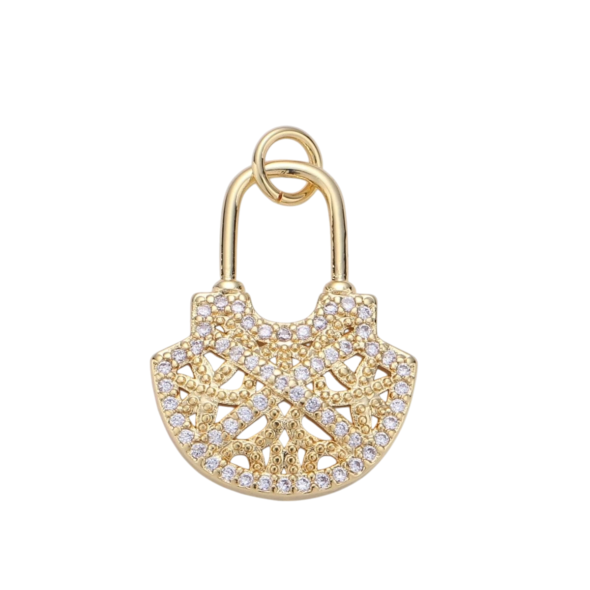 24k Gold Filled Micro Pave Padlock Charm, Minimalist, Unique Lock Charm
