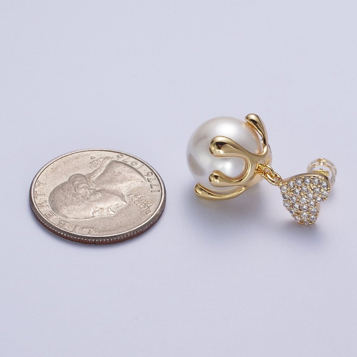 24K Gold Filled Micro Pave CZ Heart Love Drop Round White Pearl Geometric Drip Stud Earrings