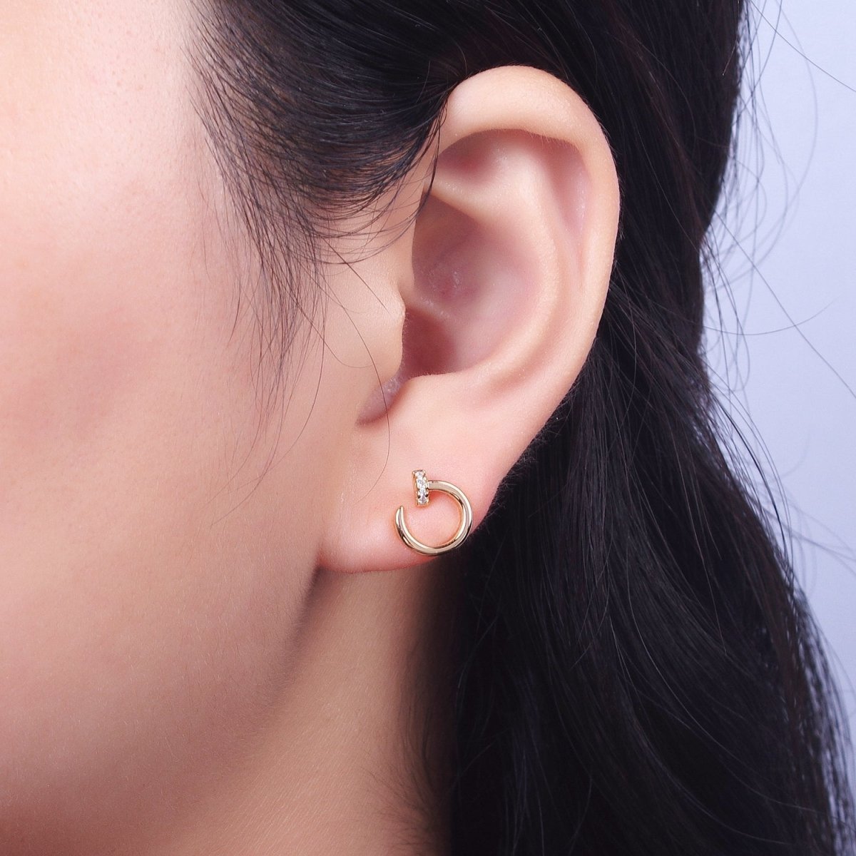 Minimalist 24K Gold Filled Micro Pave CZ Spiral Stud Earrings