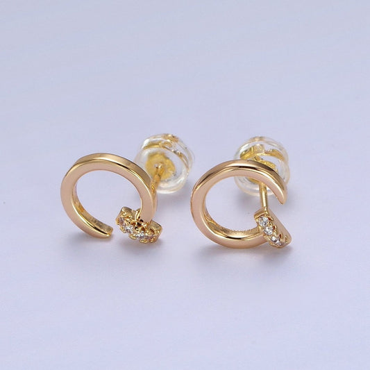 Minimalist 24K Gold Filled Micro Pave CZ Spiral Stud Earrings