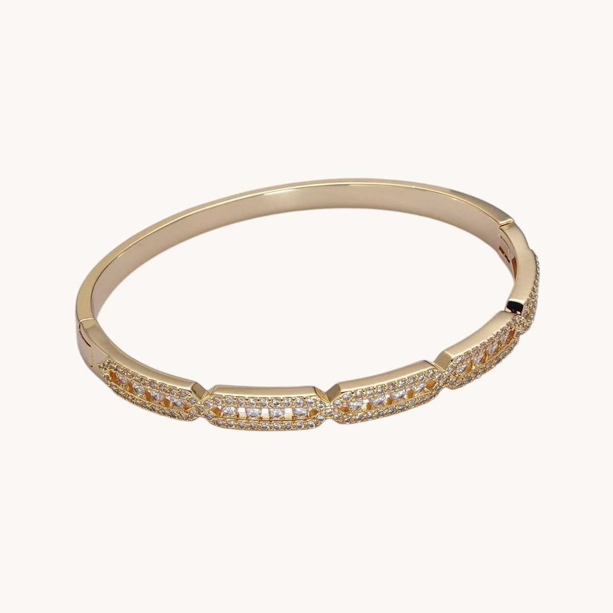 Unique 24K Gold Filled Micro Pave Rectangular Hexagon Geometric Bangle Bracelet