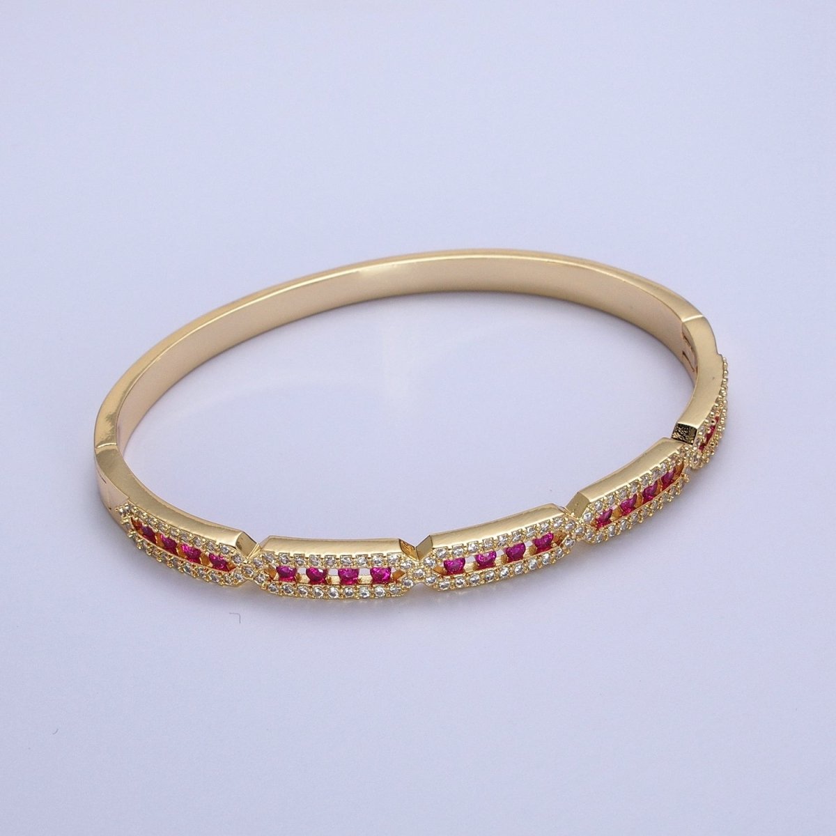 Unique 24K Gold Filled Micro Pave Rectangular Hexagon Geometric Bangle Bracelet