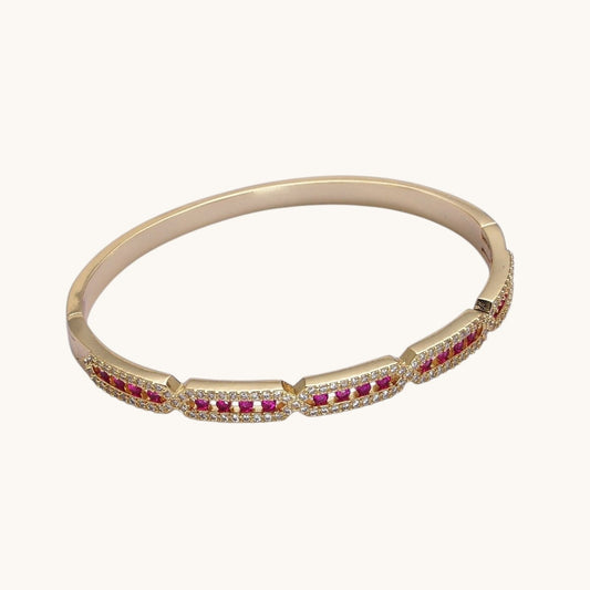 Unique 24K Gold Filled Micro Pave Rectangular Hexagon Geometric Bangle Bracelet