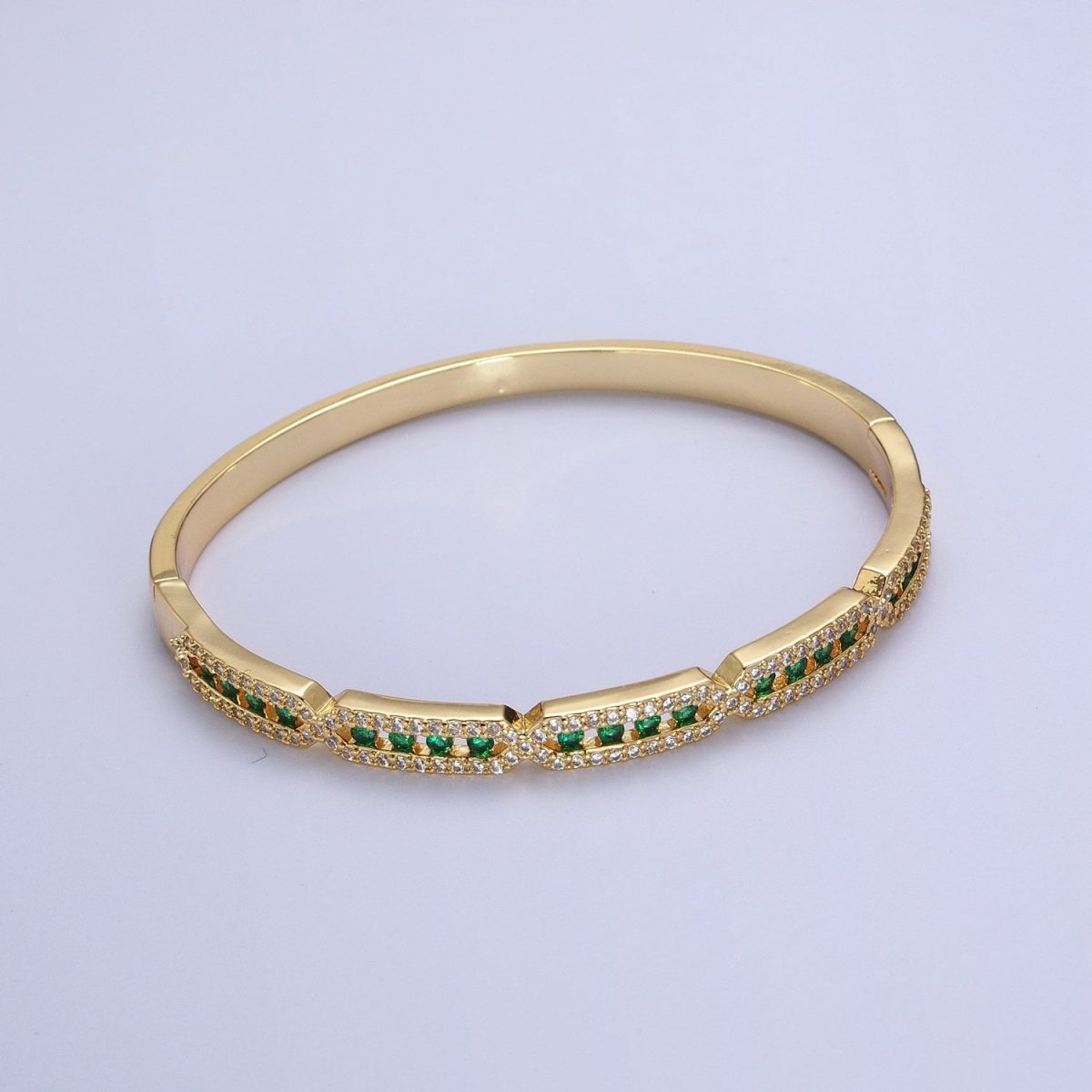 Unique 24K Gold Filled Micro Pave Rectangular Hexagon Geometric Bangle Bracelet