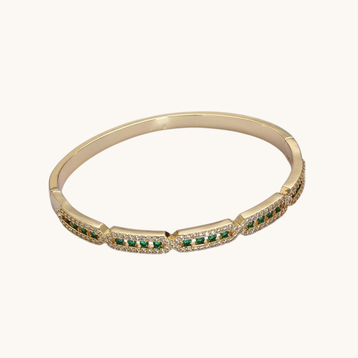 Unique 24K Gold Filled Micro Pave Rectangular Hexagon Geometric Bangle Bracelet