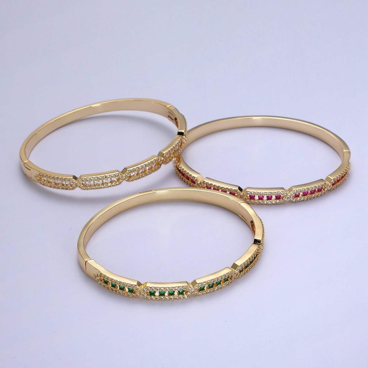 Unique 24K Gold Filled Micro Pave Rectangular Hexagon Geometric Bangle Bracelet