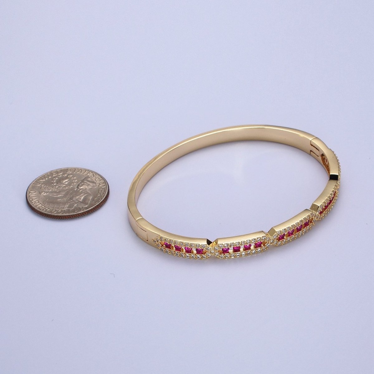 Unique 24K Gold Filled Micro Pave Rectangular Hexagon Geometric Bangle Bracelet