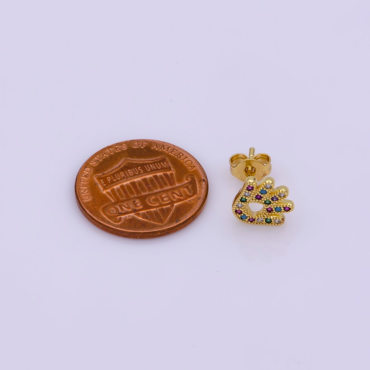 24K Gold Filled Multicolor CZ Micro Paved Hand Love Palm Stud Earrings