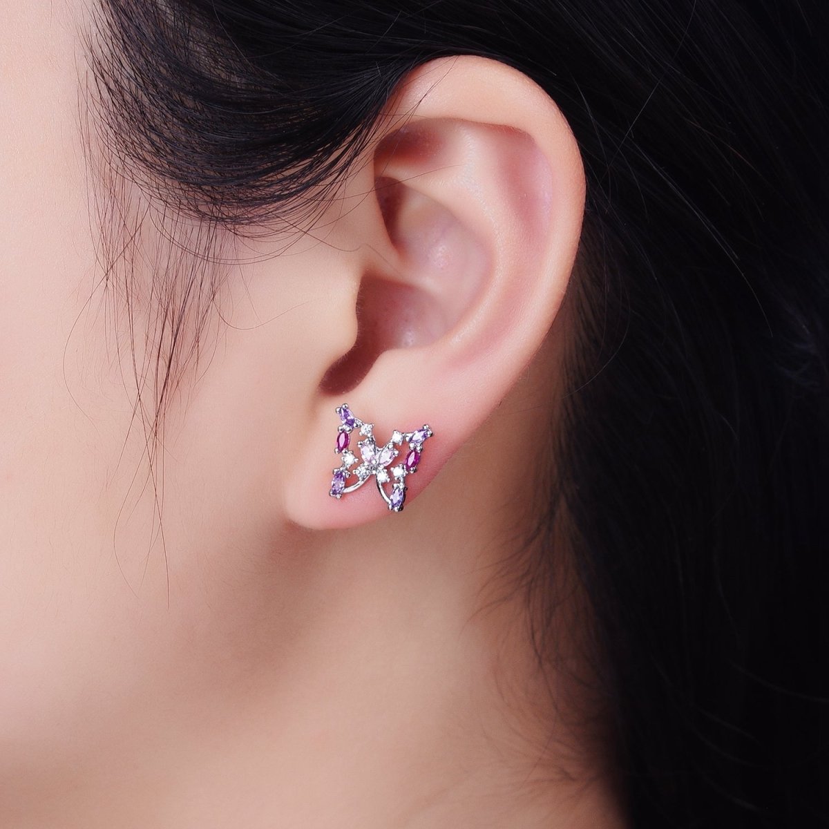 Stunning 24K Gold Filled Multicolor Marquise CZ Butterfly Mariposa Stud Earrings in Gold & Silver