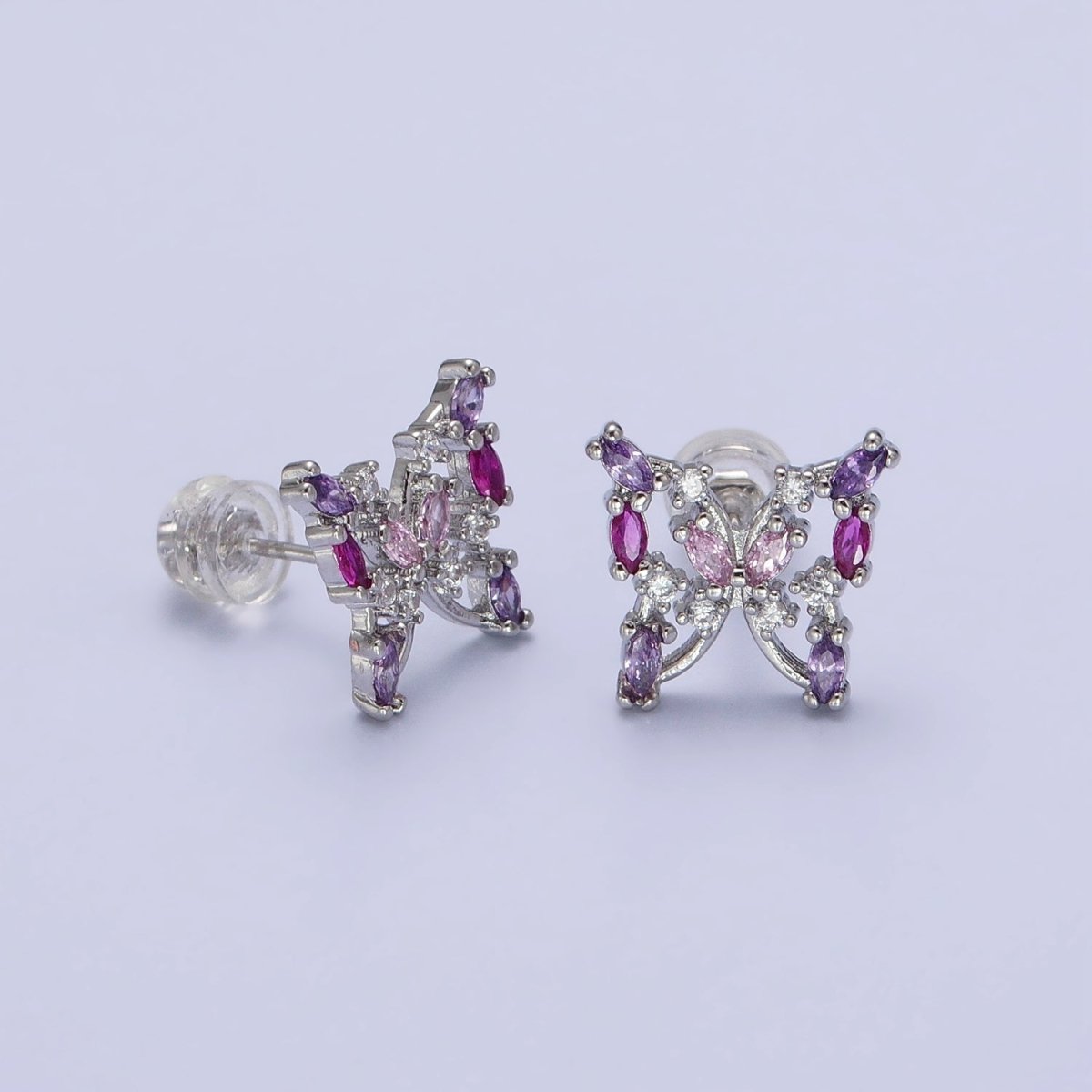 Stunning 24K Gold Filled Multicolor Marquise CZ Butterfly Mariposa Stud Earrings in Gold & Silver