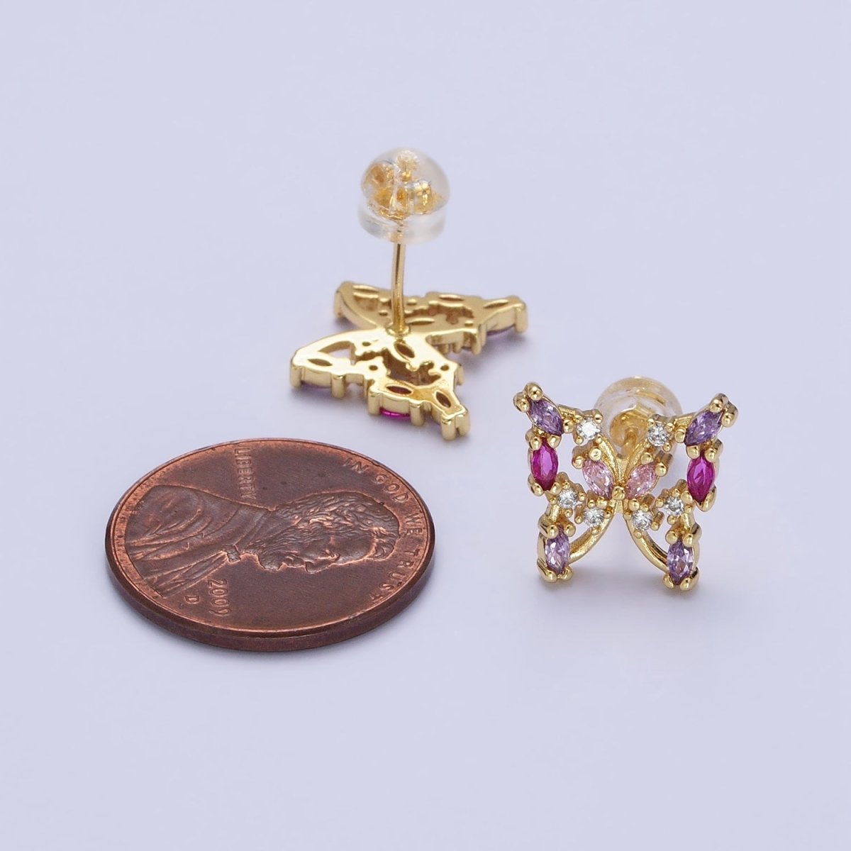 Stunning 24K Gold Filled Multicolor Marquise CZ Butterfly Mariposa Stud Earrings in Gold & Silver