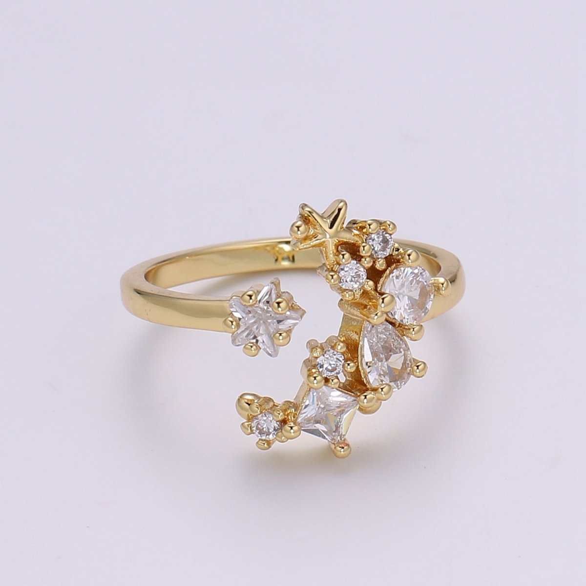 24k Gold Filled One Size Fits All Adjustable Moon Ring Micro CZ Celestial Jewelry