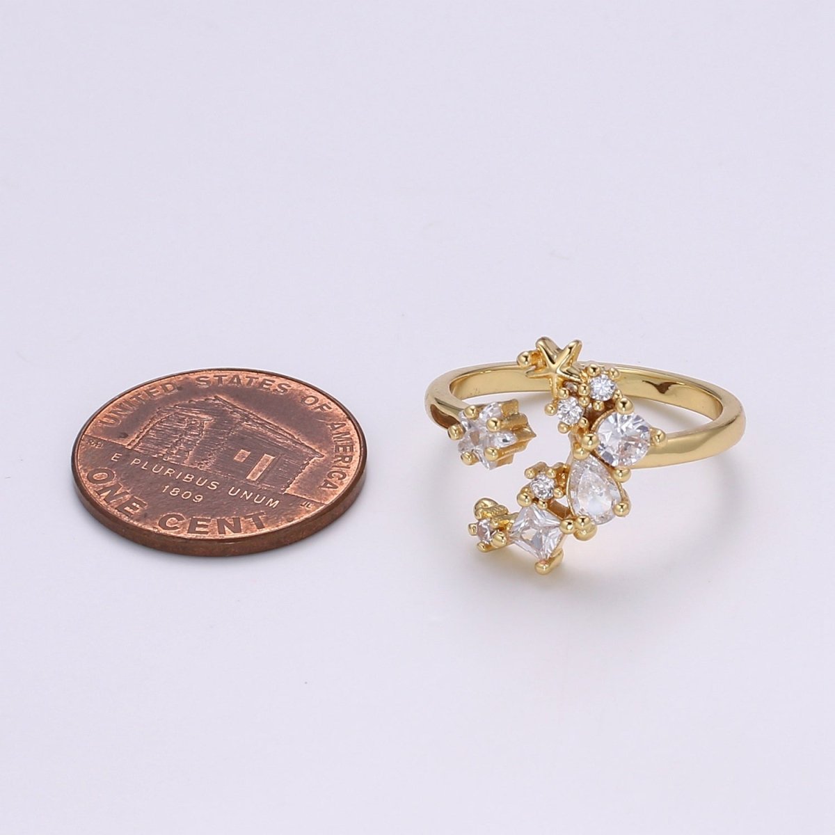 24k Gold Filled One Size Fits All Adjustable Moon Ring Micro CZ Celestial Jewelry