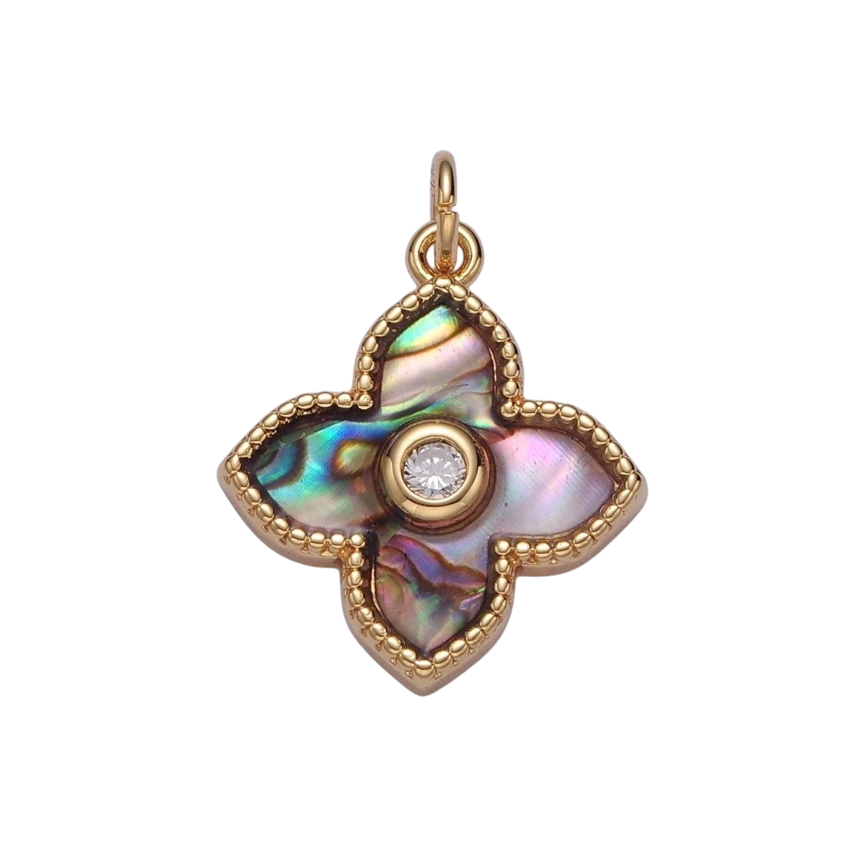 24k Gold Filled Pearl Clover Charm, Mini Flower Charm Abalone Lucky Charm