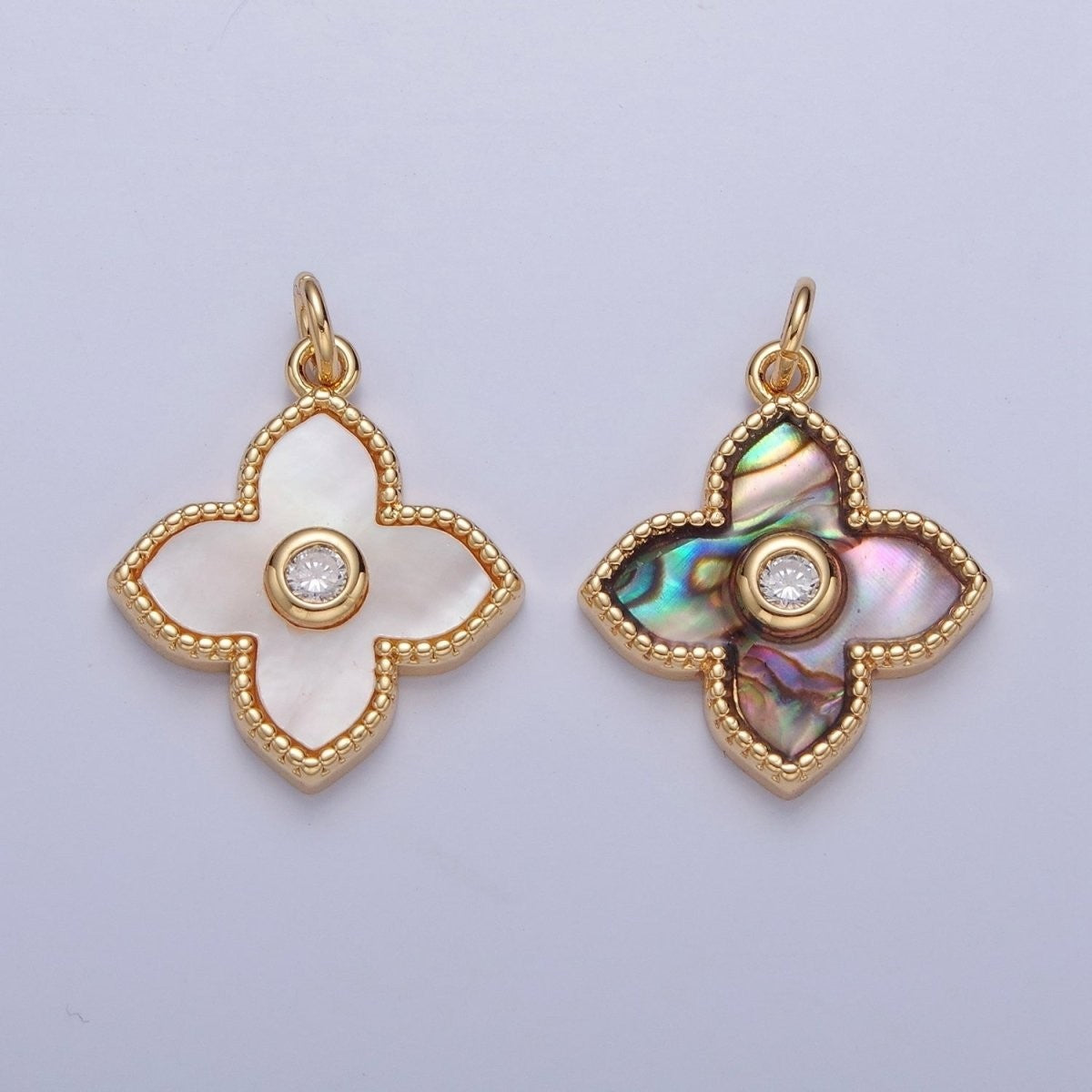 24k Gold Filled Pearl Clover Charm, Mini Flower Charm Abalone Lucky Charm