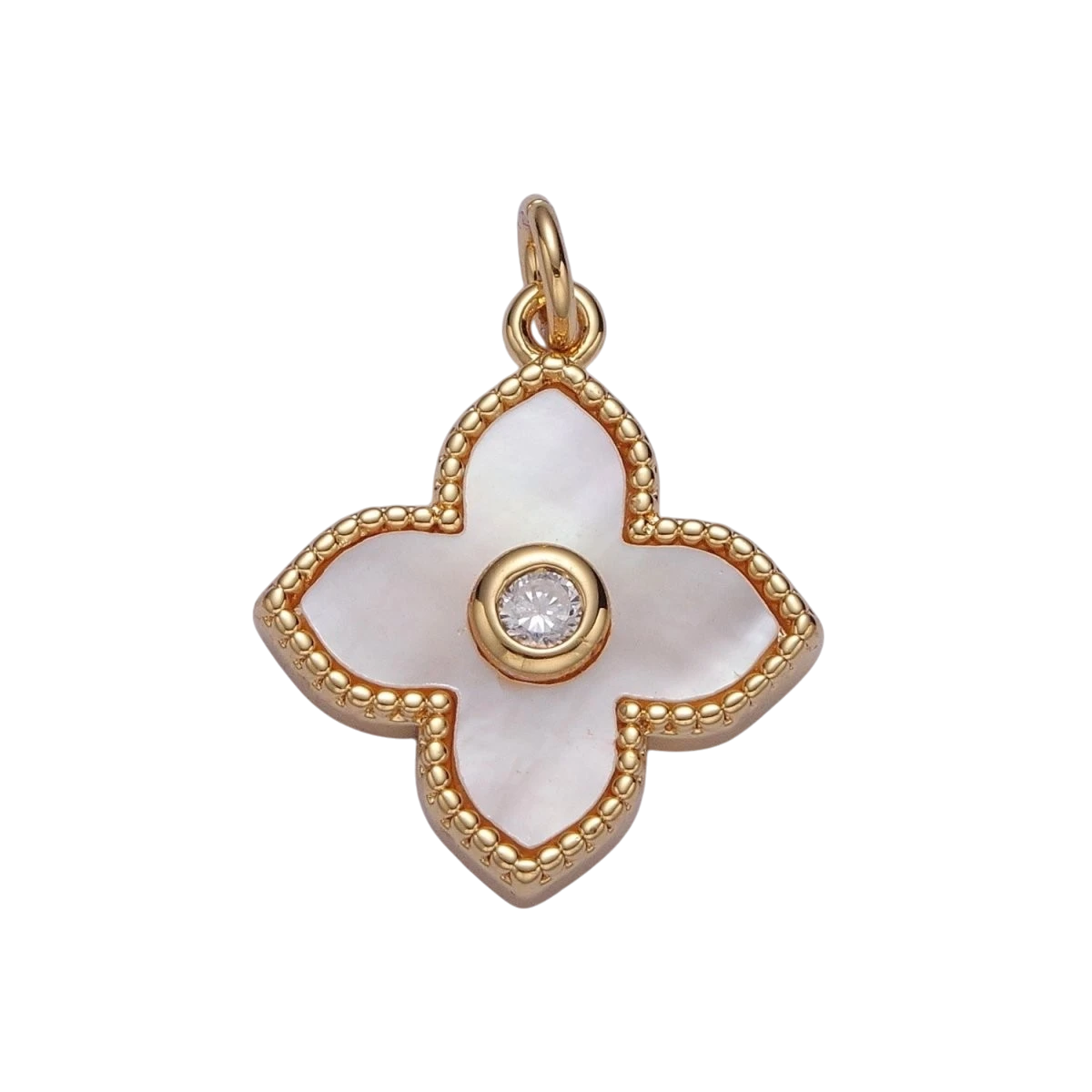 24k Gold Filled Pearl Clover Charm, Mini Flower Charm Abalone Lucky Charm