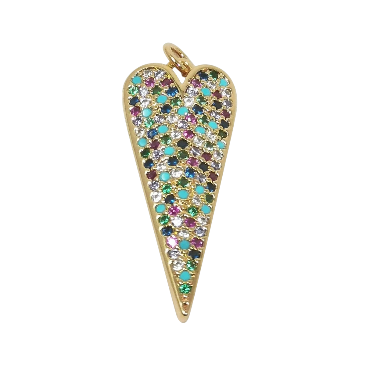 24k Gold Filled Rainbow Micro Pave CZ Heart Pendant Charm, Micro Pave CZ Heart Pendant Charm Dangle Charm