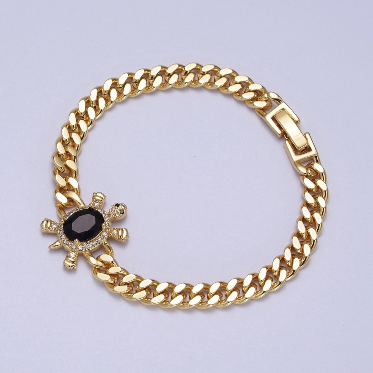 24K Gold Filled Sea Turtle Micro Pave Cubic Zirconia Curb Bracelet