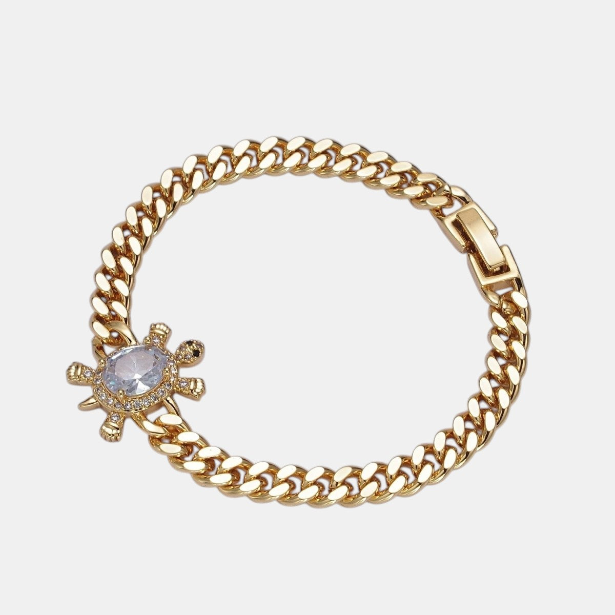 24K Gold Filled Sea Turtle Micro Pave Cubic Zirconia Curb Bracelet