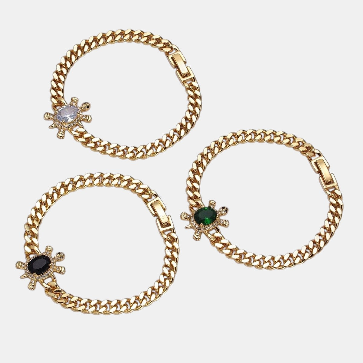 24K Gold Filled Sea Turtle Micro Pave Cubic Zirconia Curb Bracelet