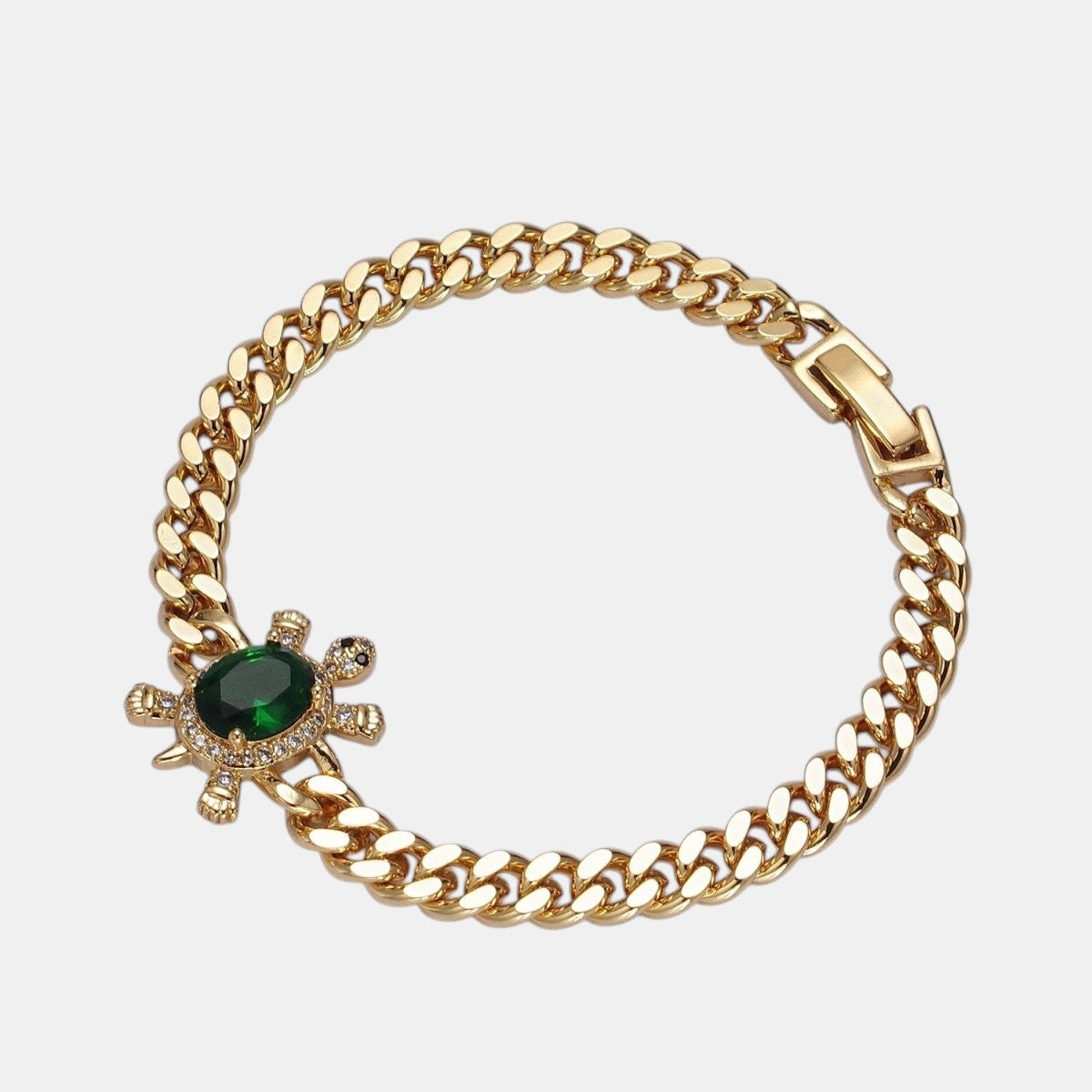 24K Gold Filled Sea Turtle Micro Pave Cubic Zirconia Curb Bracelet