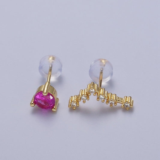 24K Gold Filled Set Birthstone & Astrology Zodiac Horoscope Constellation Cubic Zirconia Stud Earrings