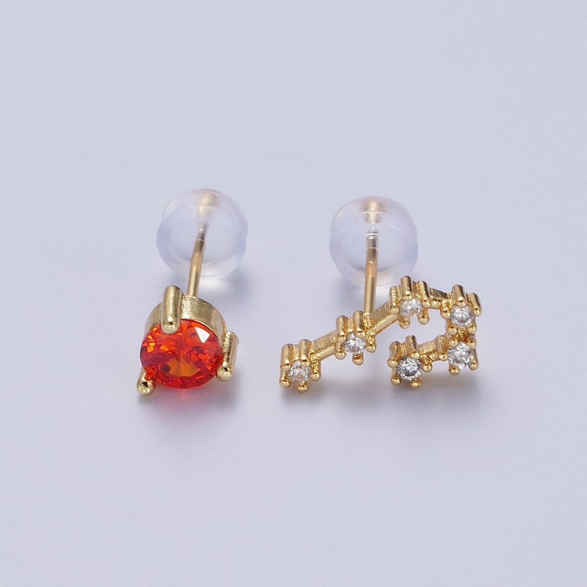24K Gold Filled Set Birthstone & Astrology Zodiac Horoscope Constellation Cubic Zirconia Stud Earrings