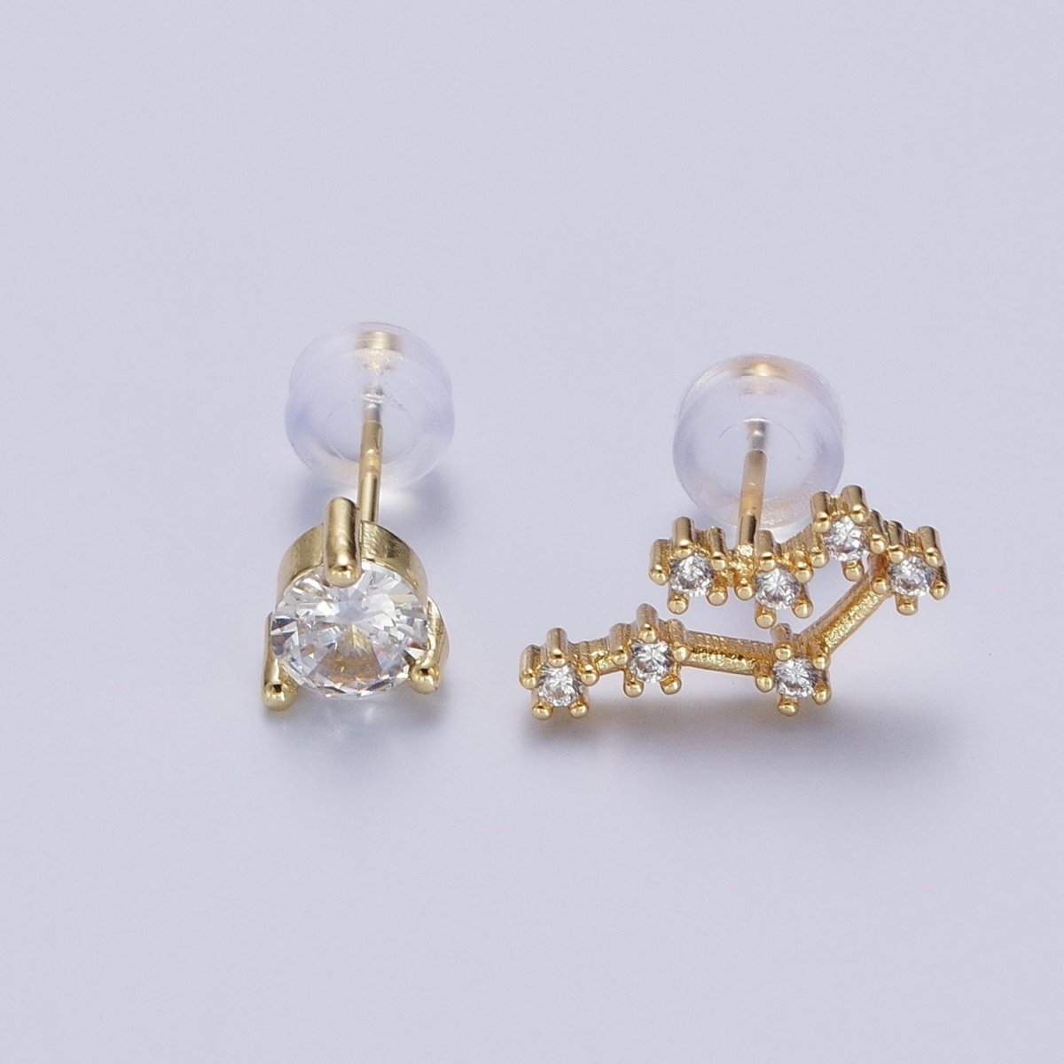 24K Gold Filled Set Birthstone & Astrology Zodiac Horoscope Constellation Cubic Zirconia Stud Earrings