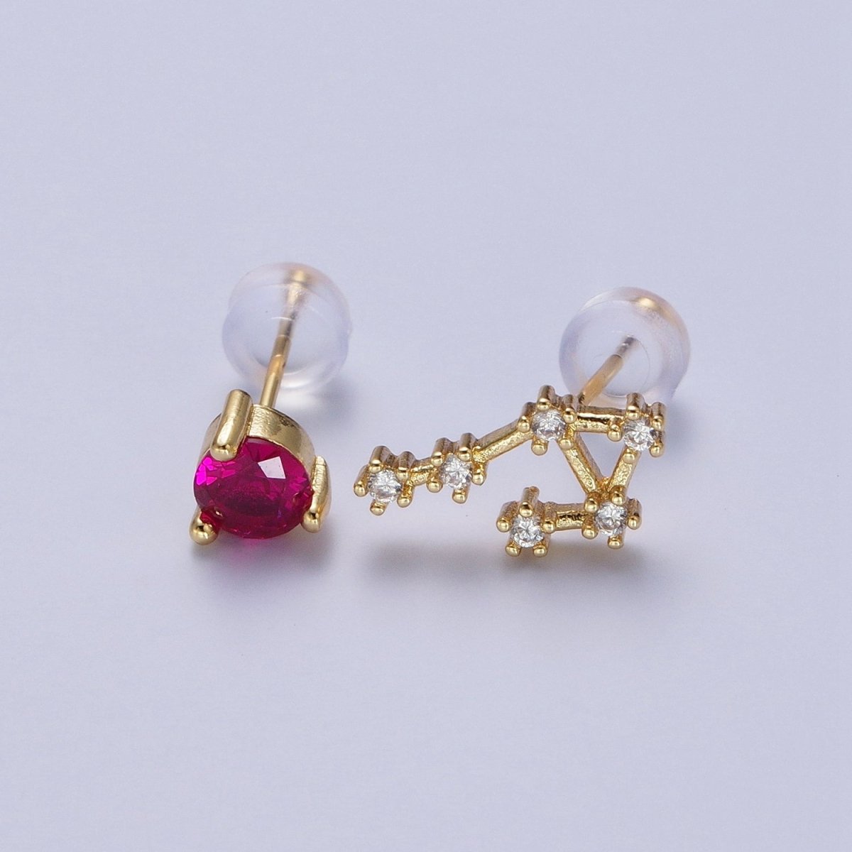 24K Gold Filled Set Birthstone & Astrology Zodiac Horoscope Constellation Cubic Zirconia Stud Earrings