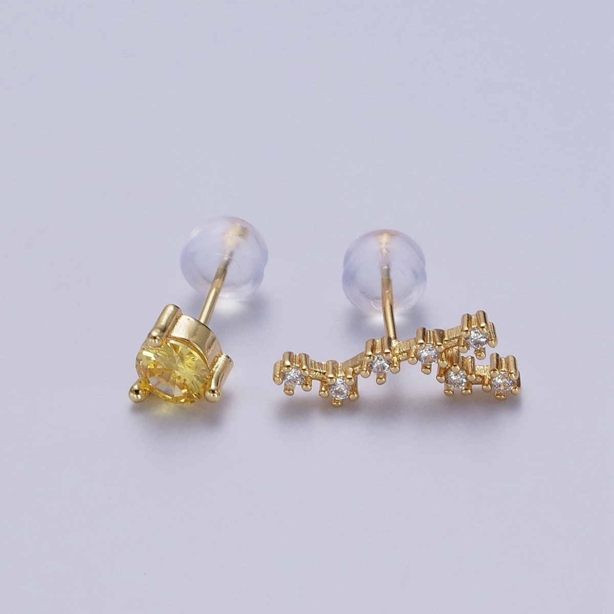 24K Gold Filled Set Birthstone & Astrology Zodiac Horoscope Constellation Cubic Zirconia Stud Earrings