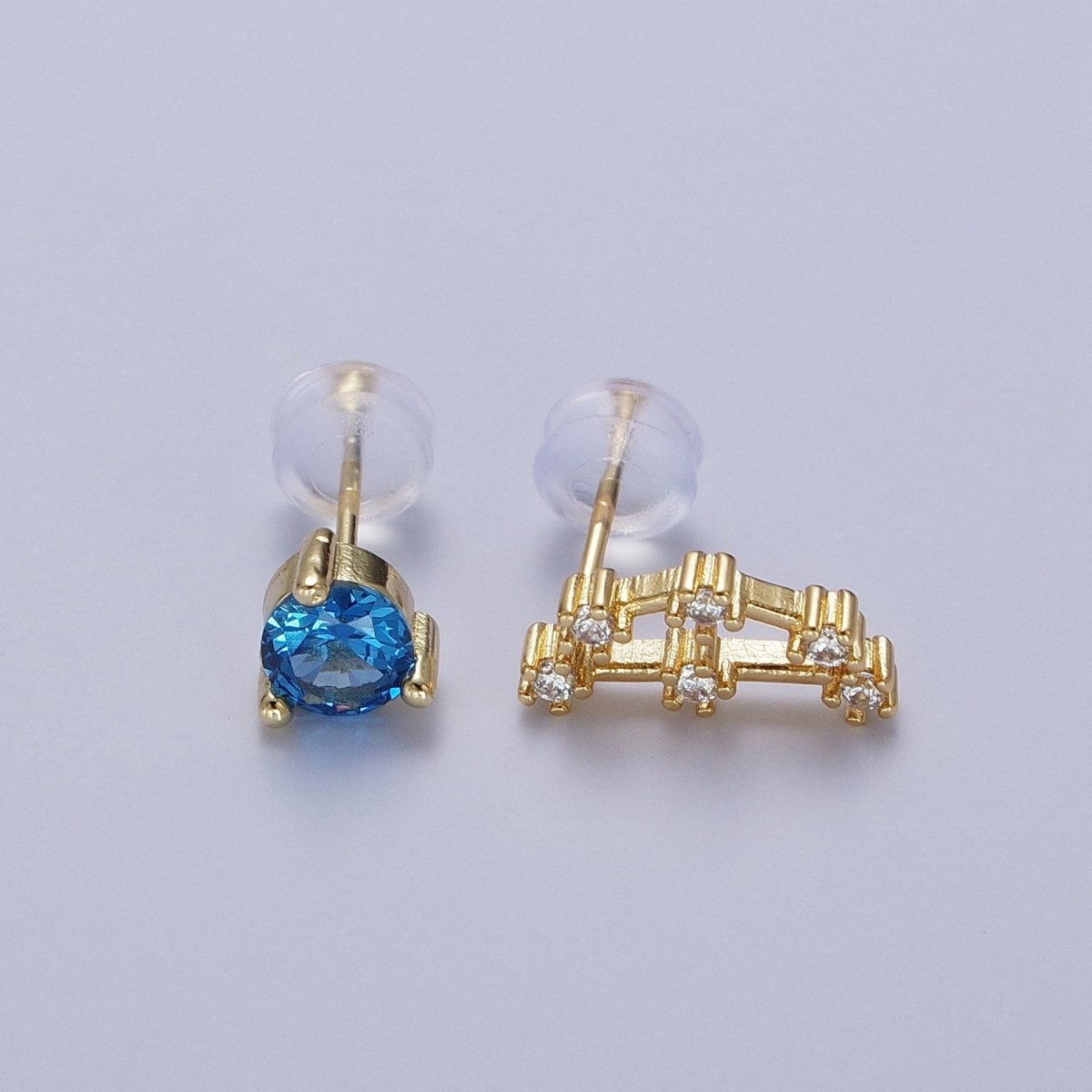24K Gold Filled Set Birthstone & Astrology Zodiac Horoscope Constellation Cubic Zirconia Stud Earrings