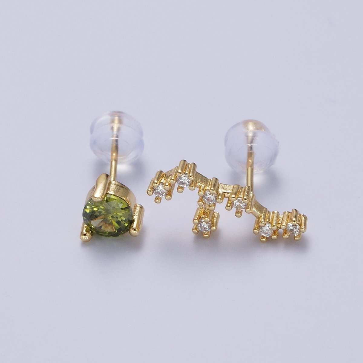 24K Gold Filled Set Birthstone & Astrology Zodiac Horoscope Constellation Cubic Zirconia Stud Earrings