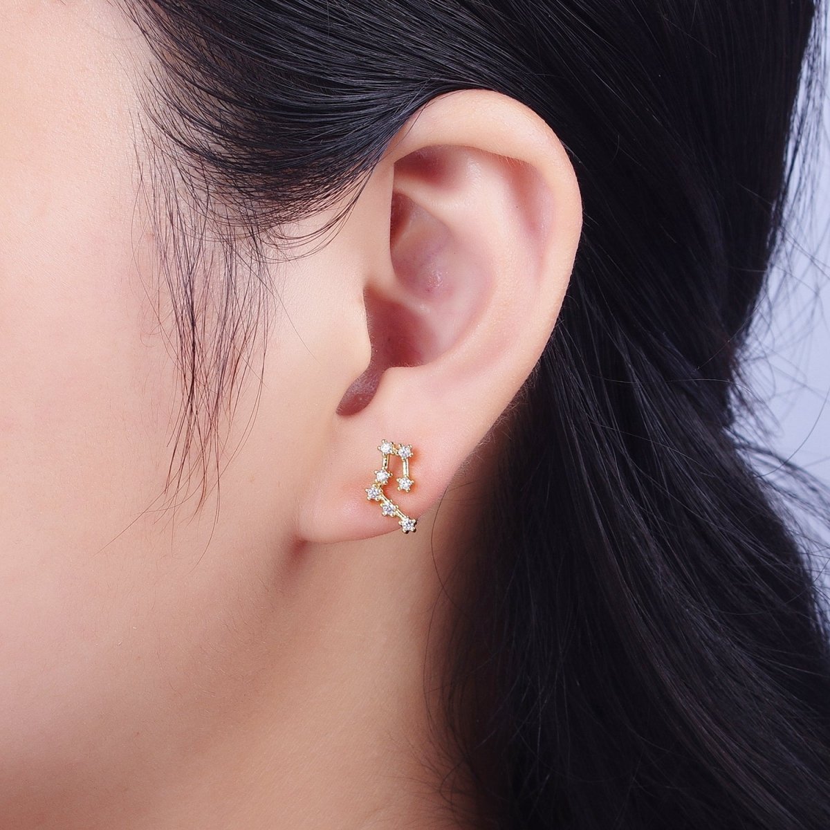 24K Gold Filled Set Birthstone & Astrology Zodiac Horoscope Constellation Cubic Zirconia Stud Earrings