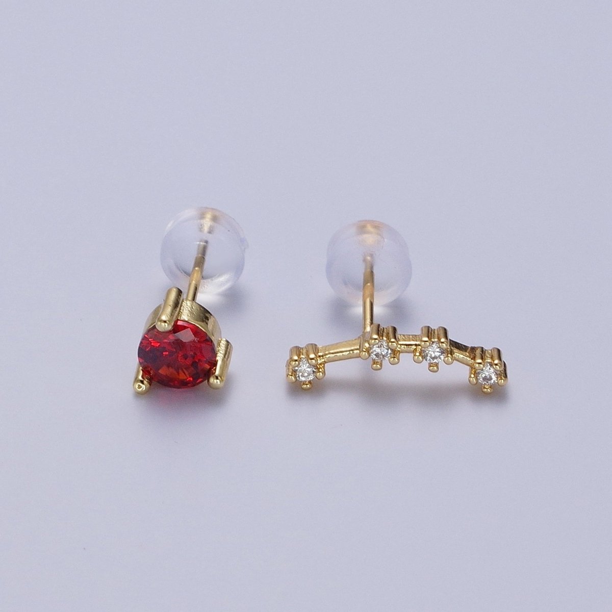 24K Gold Filled Set Birthstone & Astrology Zodiac Horoscope Constellation Cubic Zirconia Stud Earrings