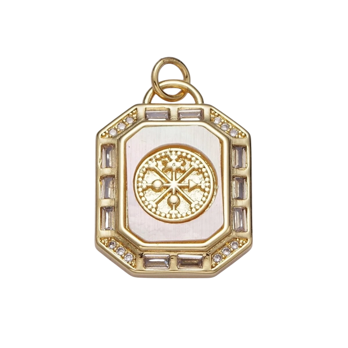 24K Gold Filled Shell Pearl, Abalone Tag Tile Compass Baguette Octagonal Charm