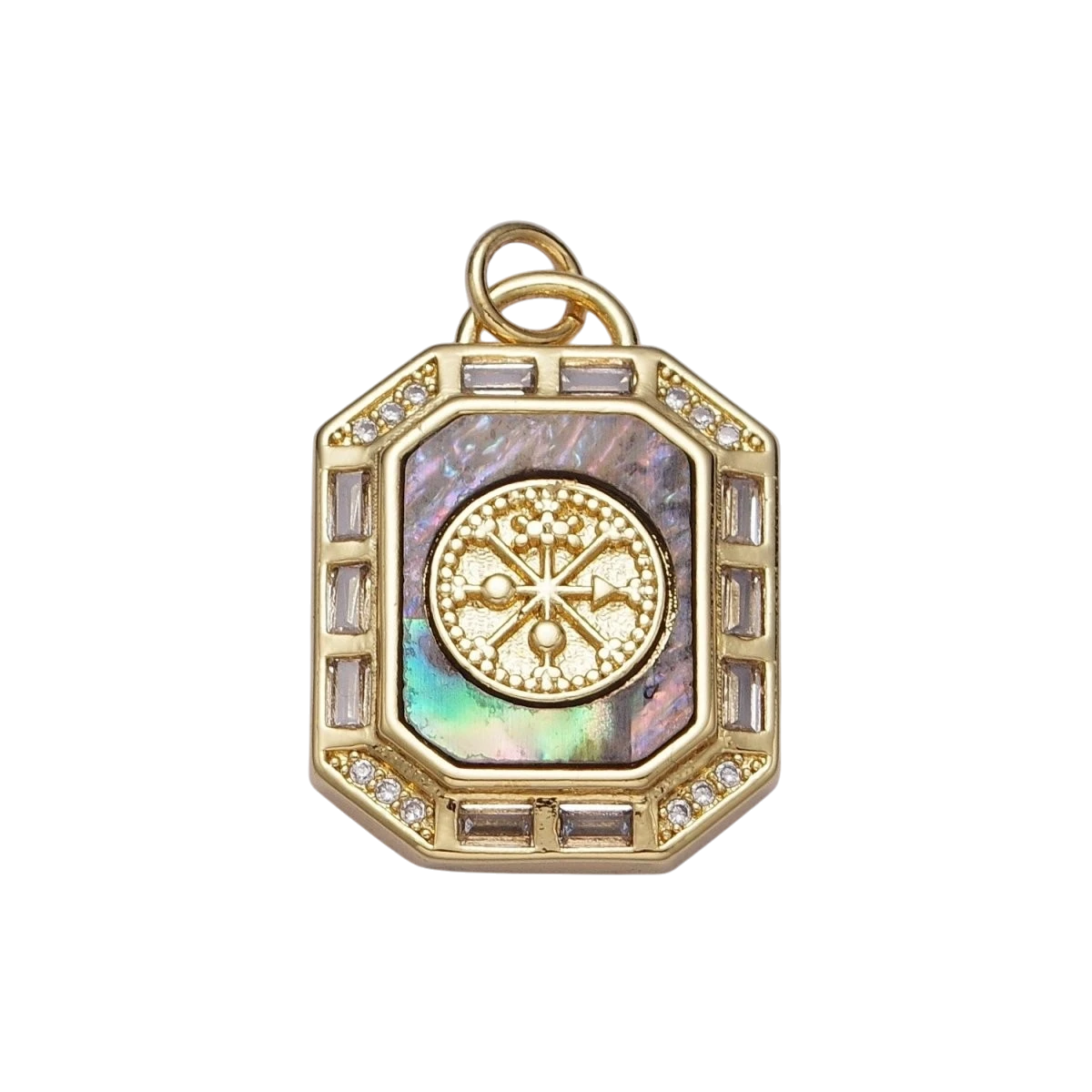 24K Gold Filled Shell Pearl, Abalone Tag Tile Compass Baguette Octagonal Charm