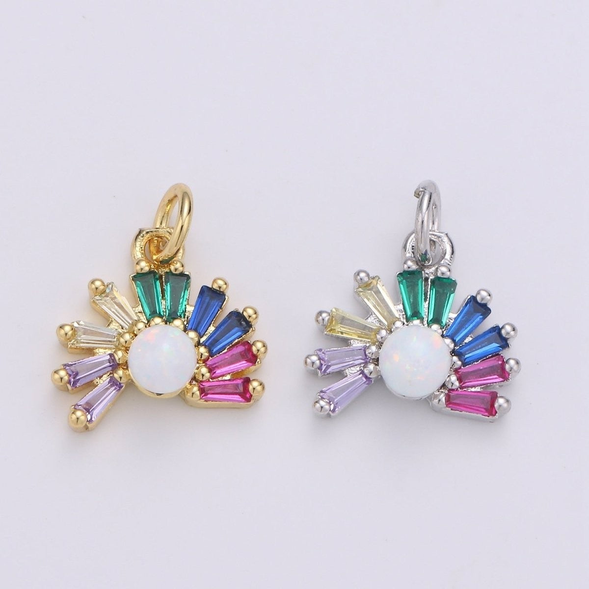 24K Gold Filled 15mm x 12.5mm Silver or Gold Rainbow Sunrise Charm