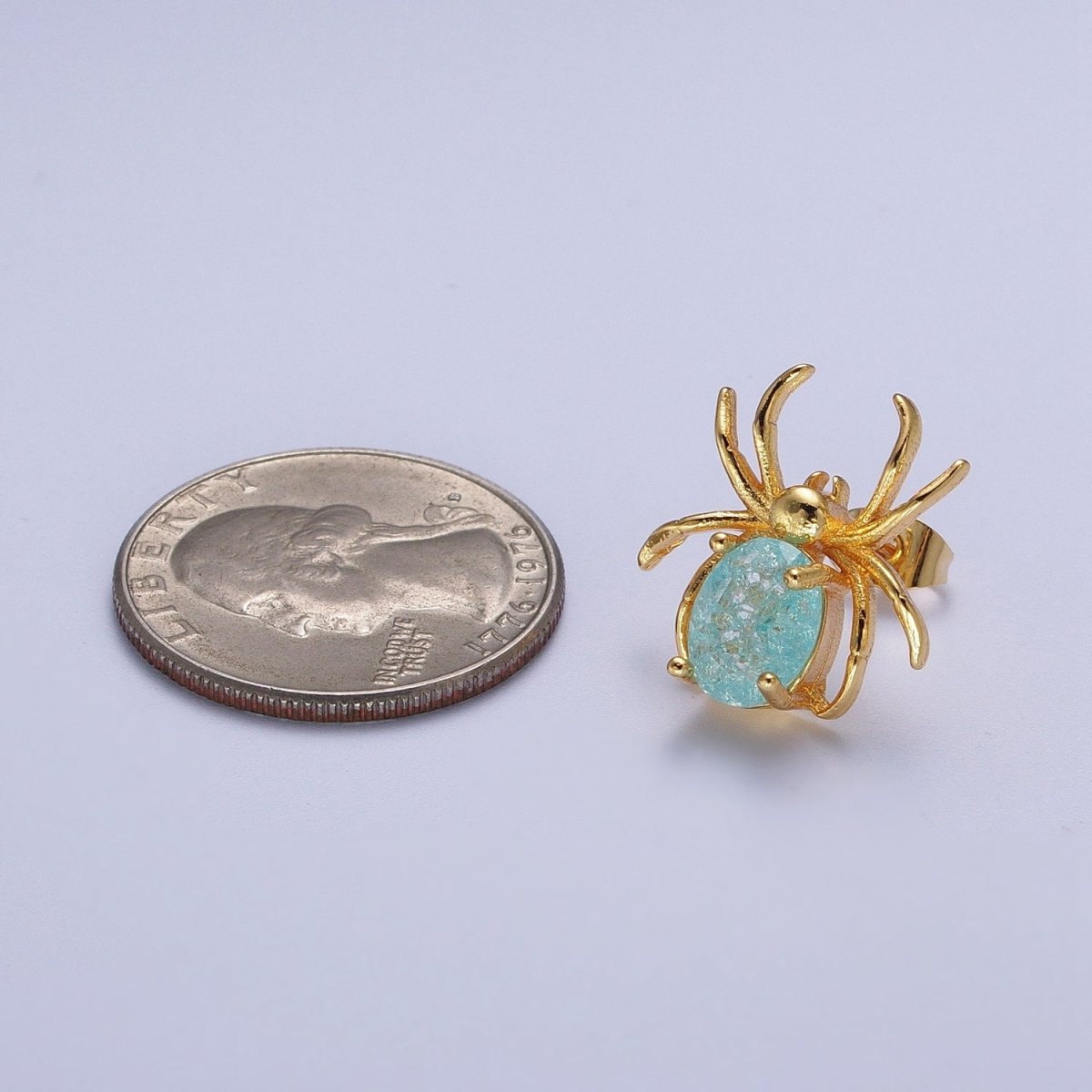 24K Gold Filled Spider Earring Blue Cubic Zirconia Gold Spider Stud Earrings for Her