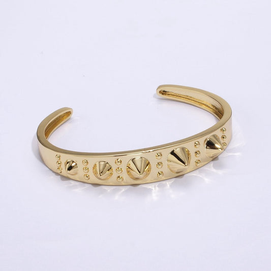 24K Gold-Filled Spiked Triple Dotted Lined Bangle Cuff Bracelet