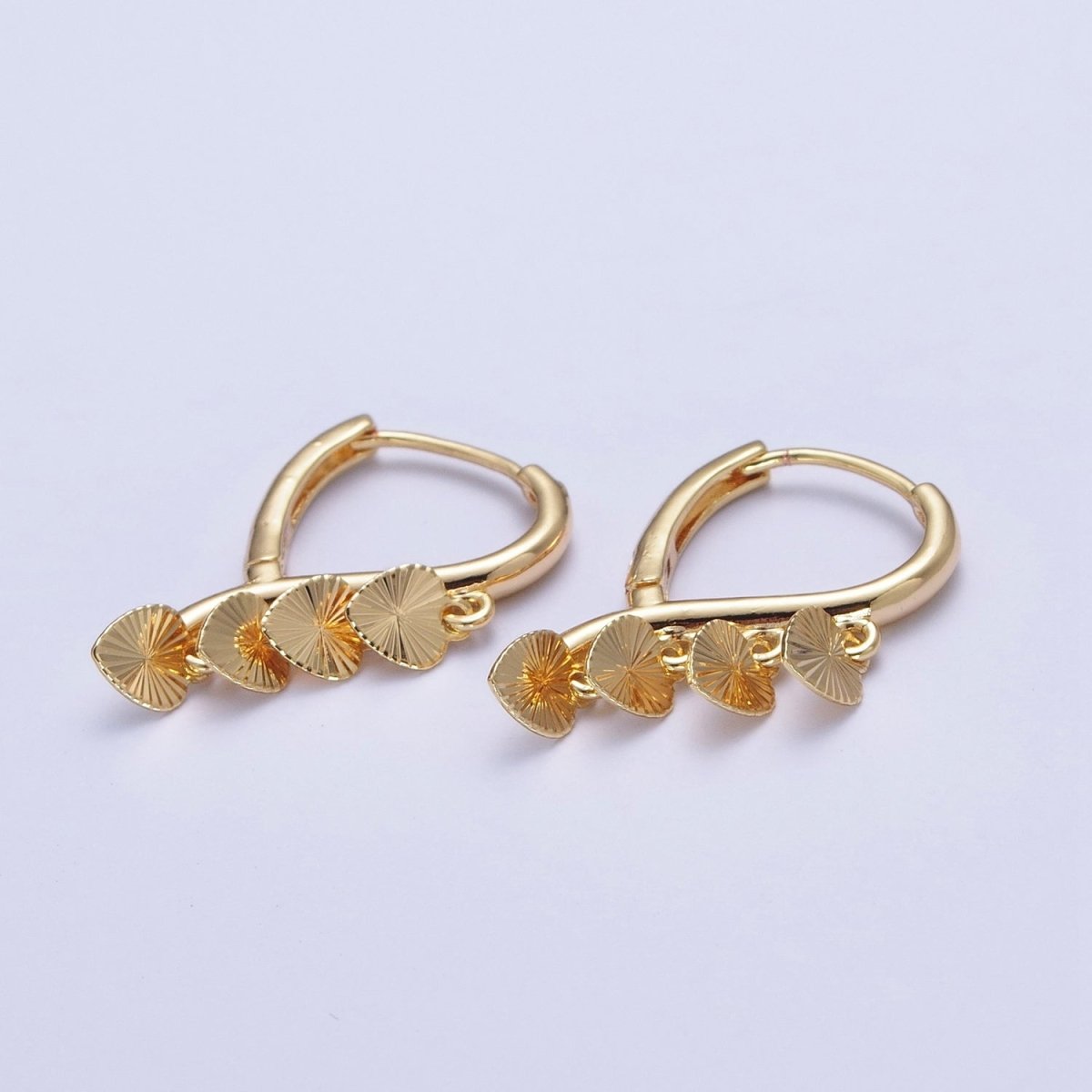24K Gold Filled Starburst Heart Love Dangle on Teardrop Huggie Hoop Earrings