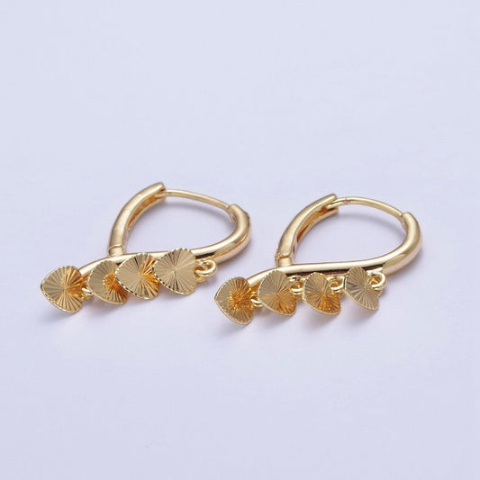 24K Gold Filled Starburst Heart Love Dangle on Teardrop Huggie Hoop Earrings