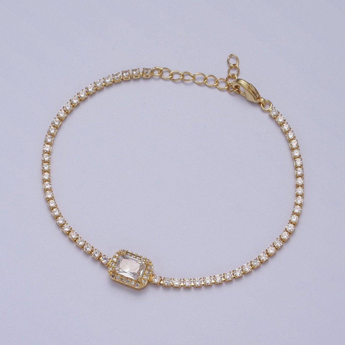 Dainty 24k Gold-Filled Tennis Chain Baguette Cubic Zirconia Bracelet Chain in Gold