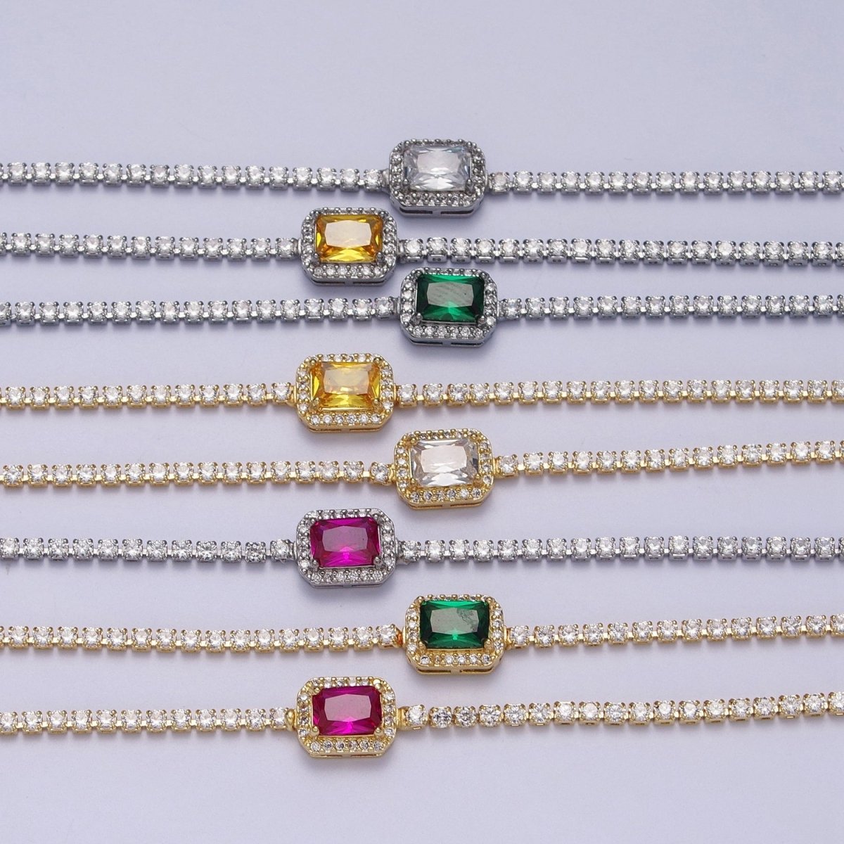 Dainty 24k Gold-Filled Tennis Chain Baguette Cubic Zirconia Bracelet Chain in Gold