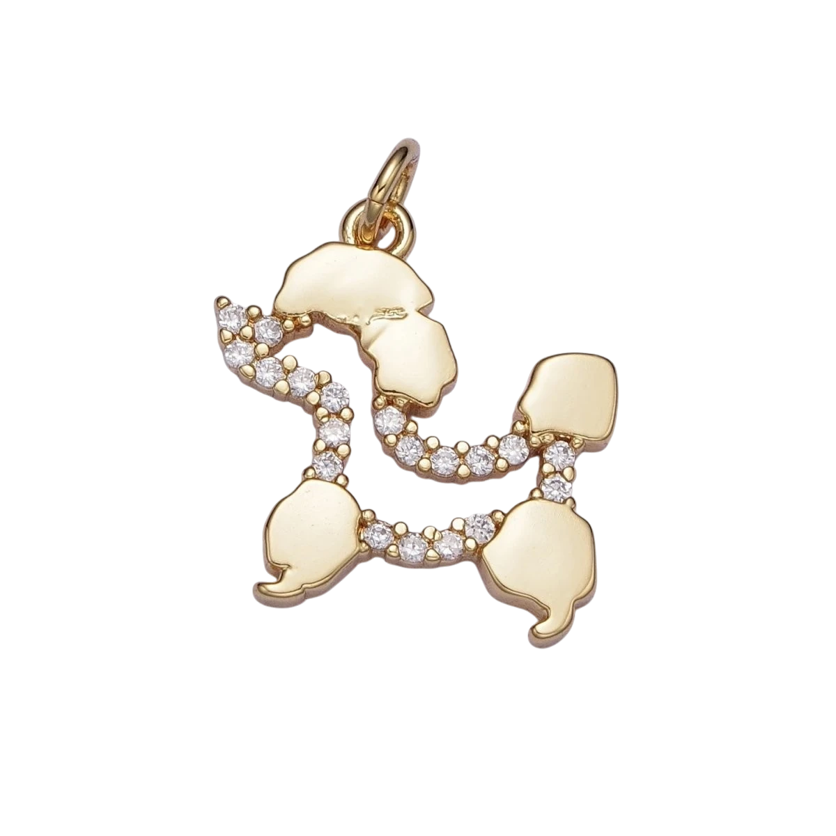 24K Gold Filled Tiny Poodle Dog Micro Paved Cubic Zirconia Outline Charm
