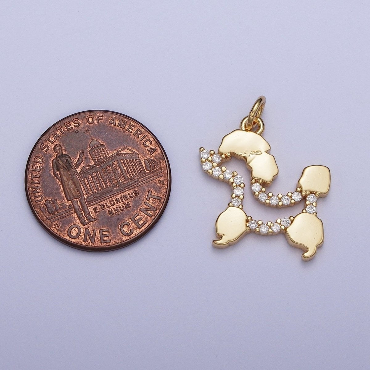 24K Gold Filled Tiny Poodle Dog Micro Paved Cubic Zirconia Outline Charm